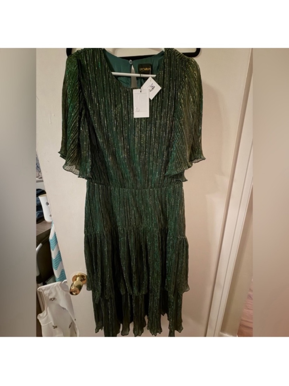 Sugarlips Emerald Green Metallic Tiered Midi Dress
